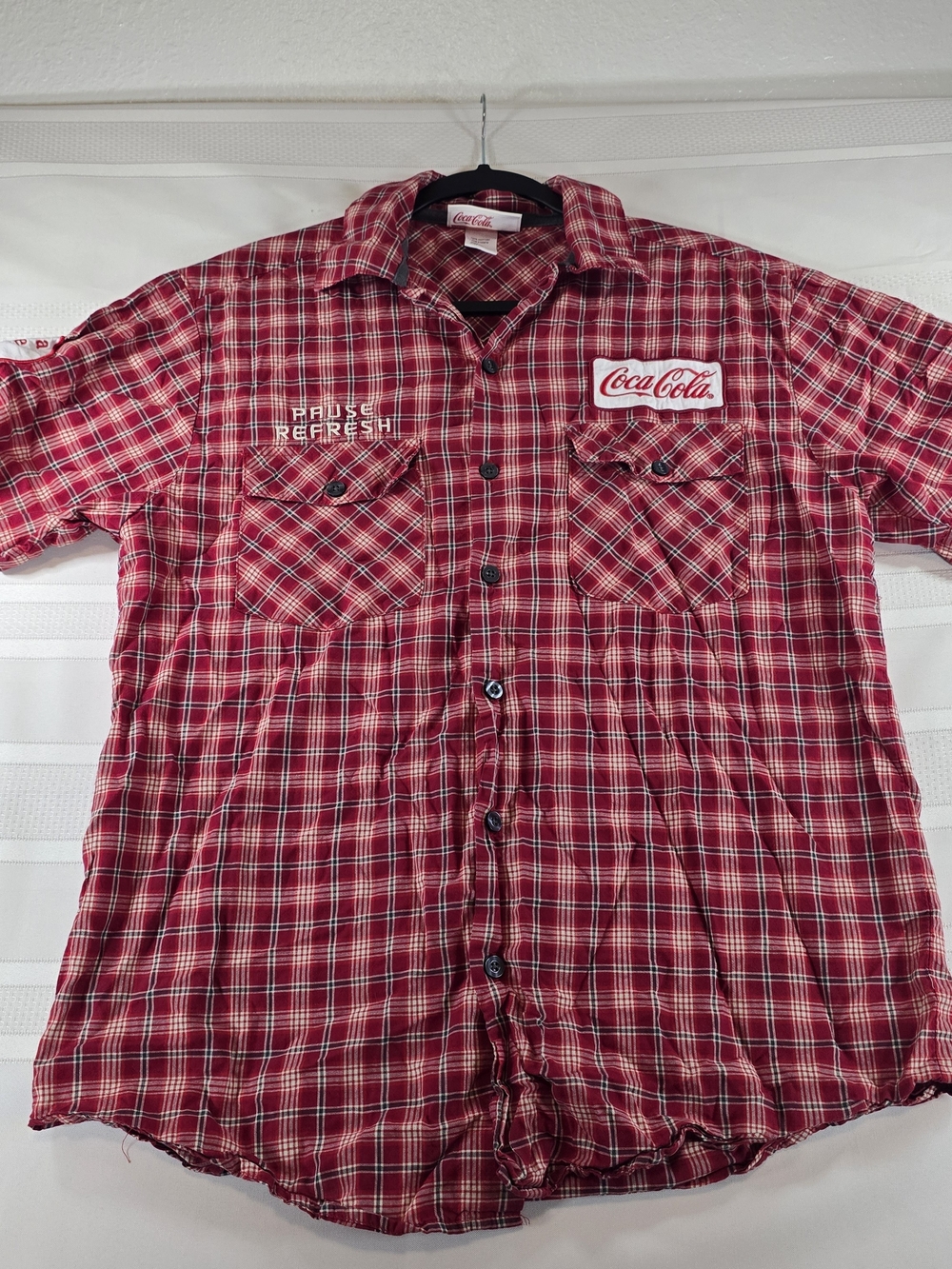 Coca Cola Red Plaid Short-Sleeve Button-Down Shirt